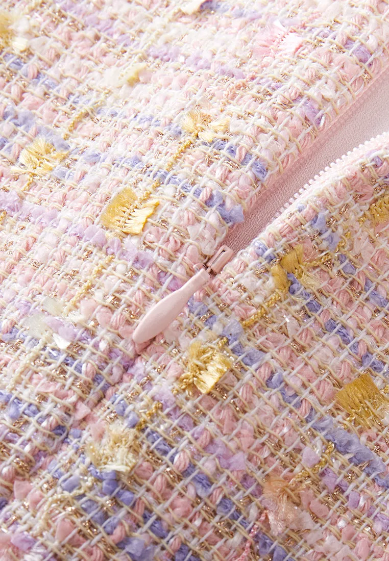 Frayed-detail V-neck Belted Dress