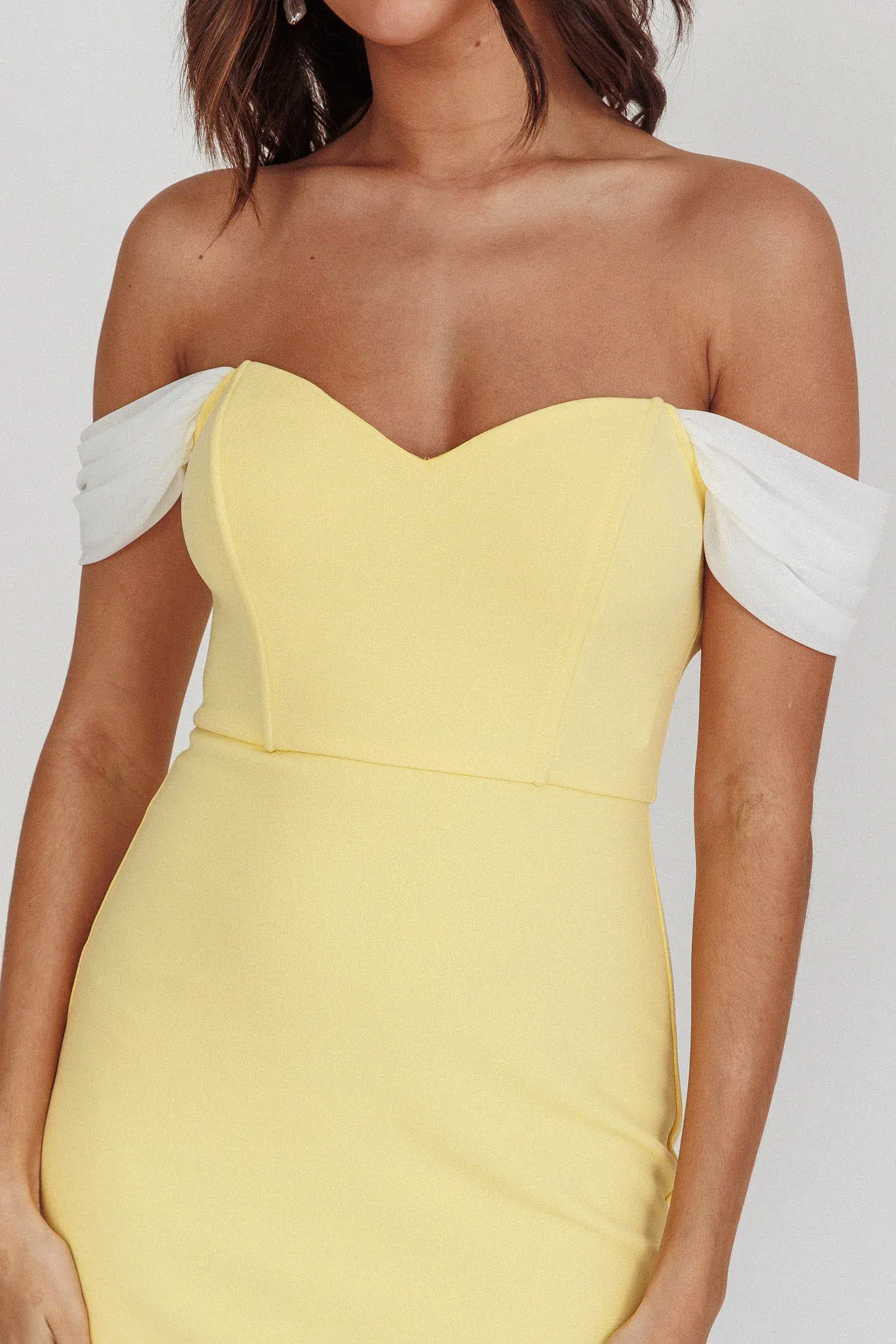 Freesia Off Shoulder Bodycon Midi Dress Lemon
