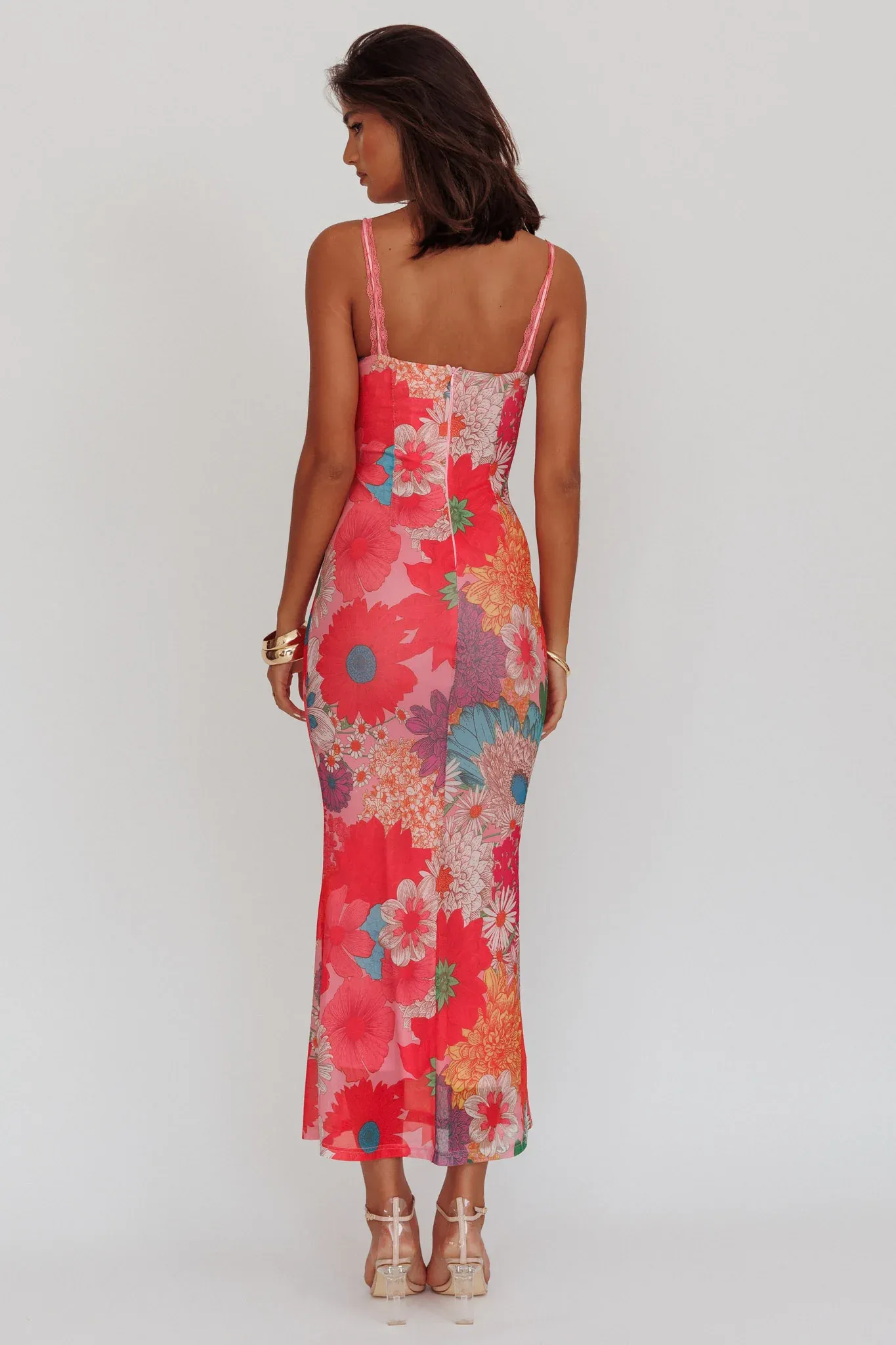 Girl Power Lace Strap Maxi Dress Pink