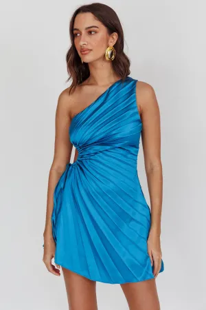 Glow Ray One-Shoulder Pleat Dress Teal