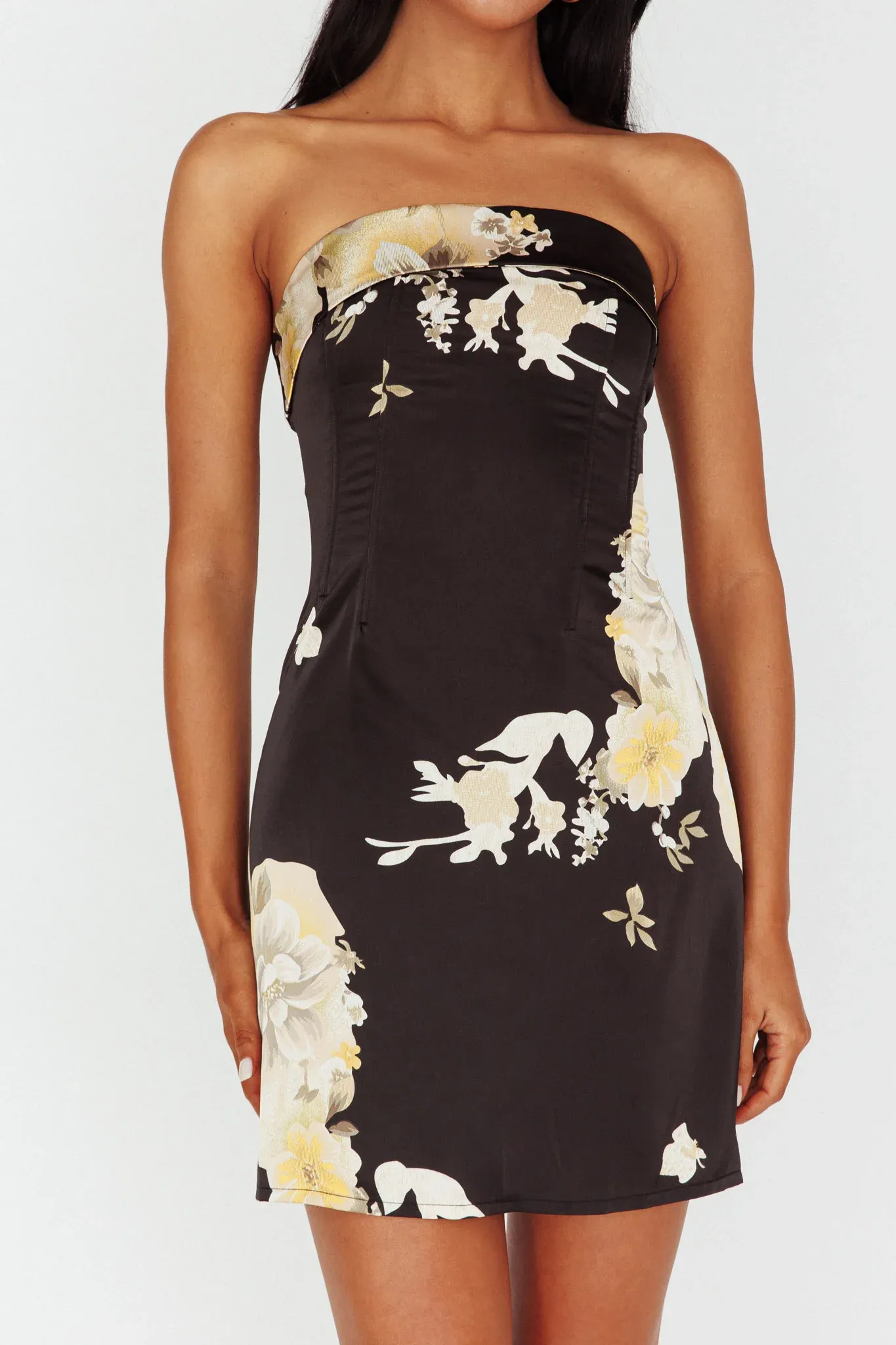 Govana Foldover Neckline Mini Dress Print Black