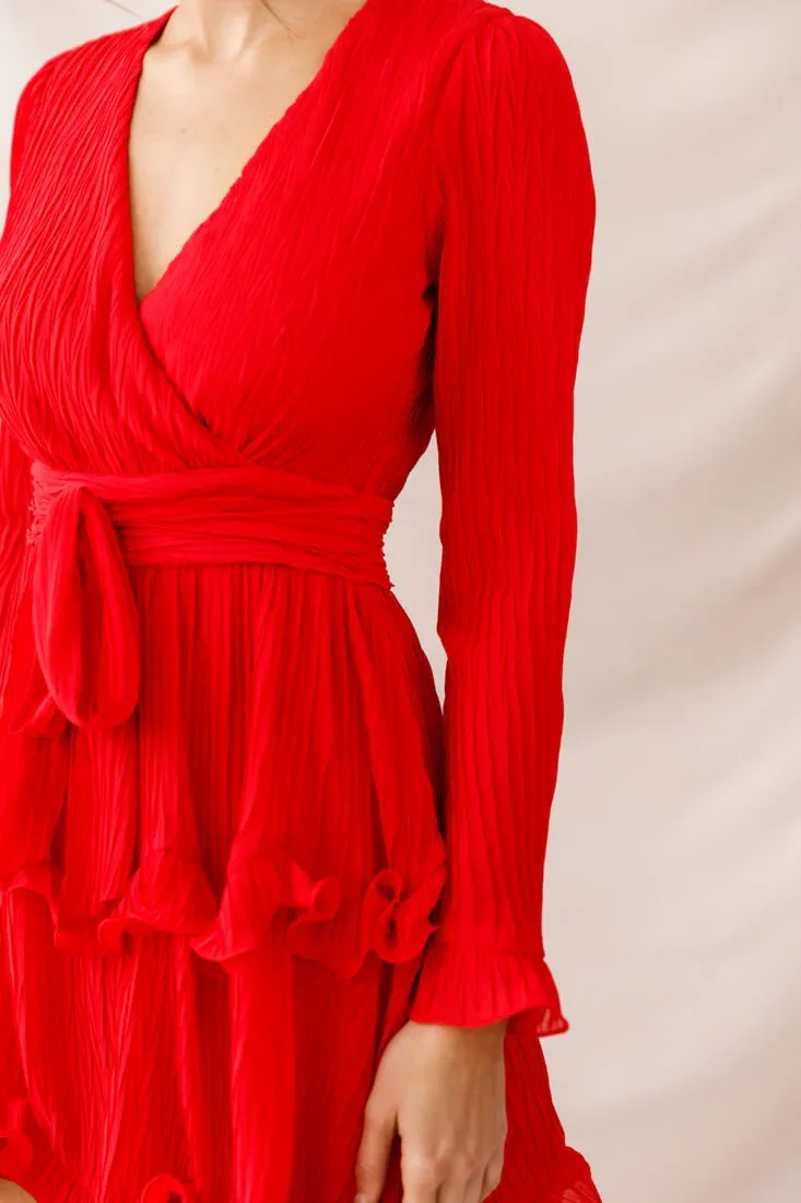 Greta Tiered Ruffle Chiffon Dress Red