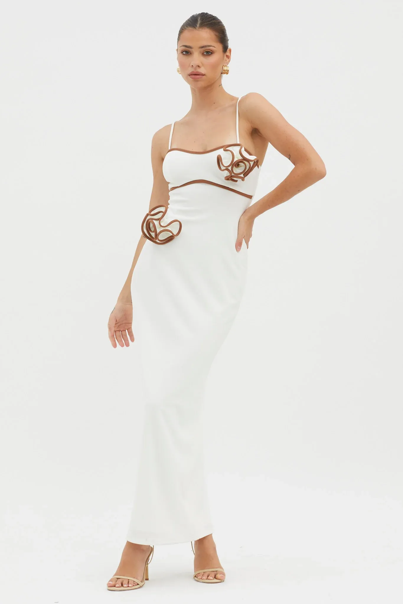 Griselda Flower Decoration Maxi Dress White