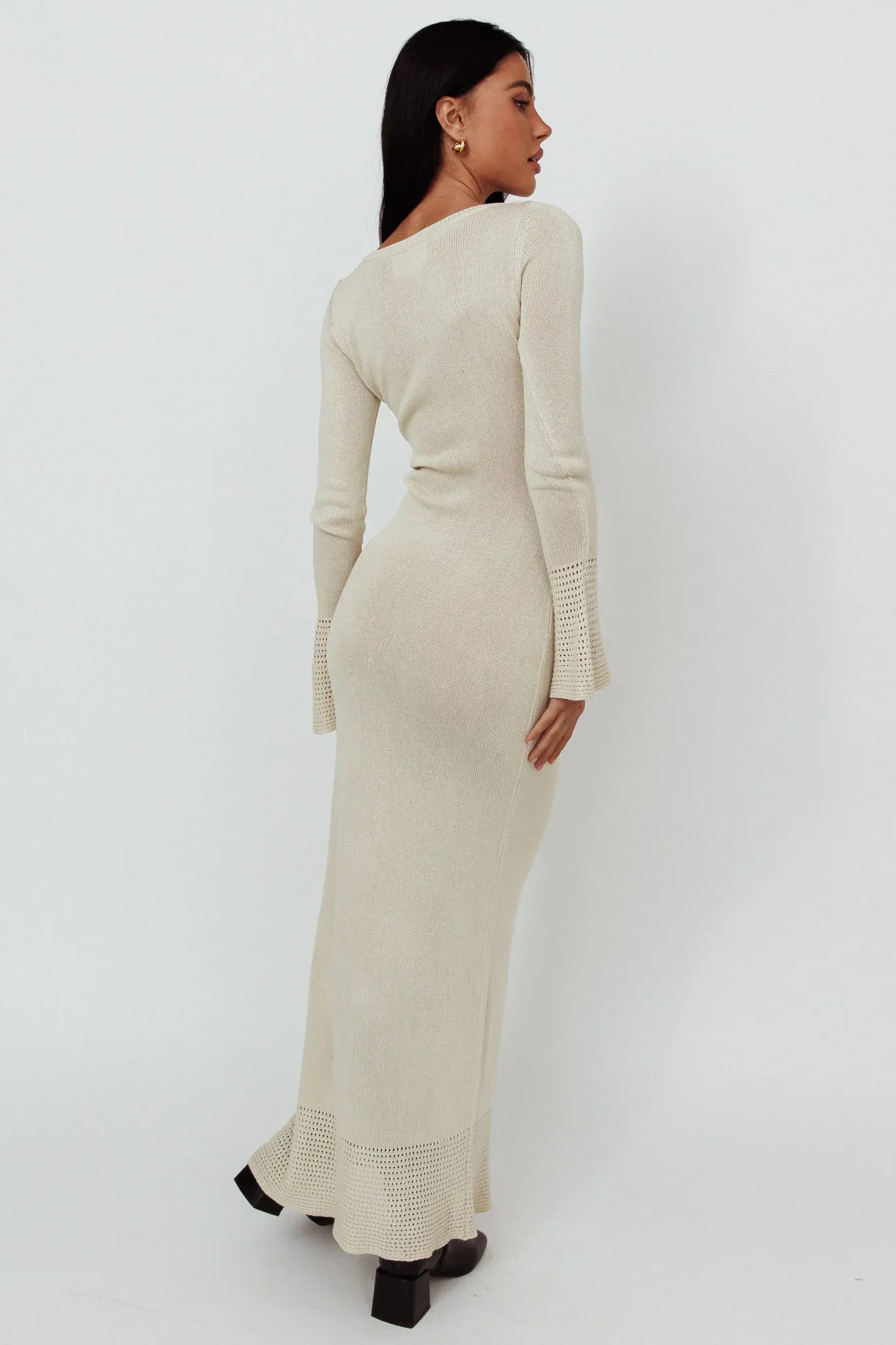 Java Long Sleeve Cut-Out Knit Maxi Dress Coconut