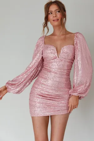 Jayde Balloon Sleeve Sequin Mini Dress Mauve