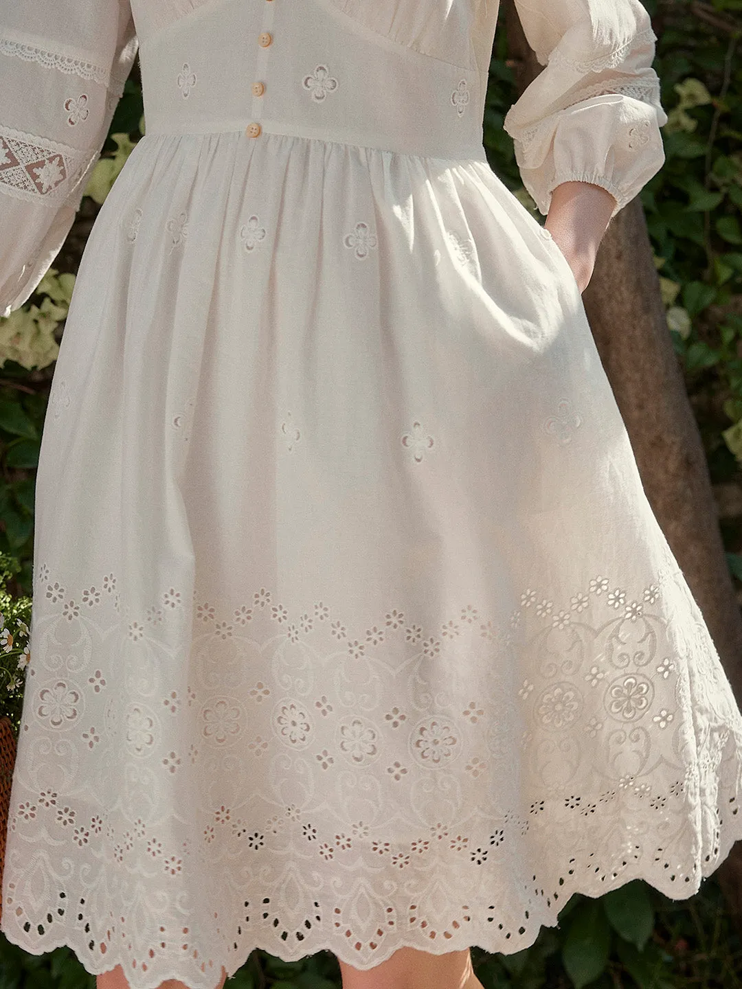 Juno V-Neck Hollow 100% Cotton Dress