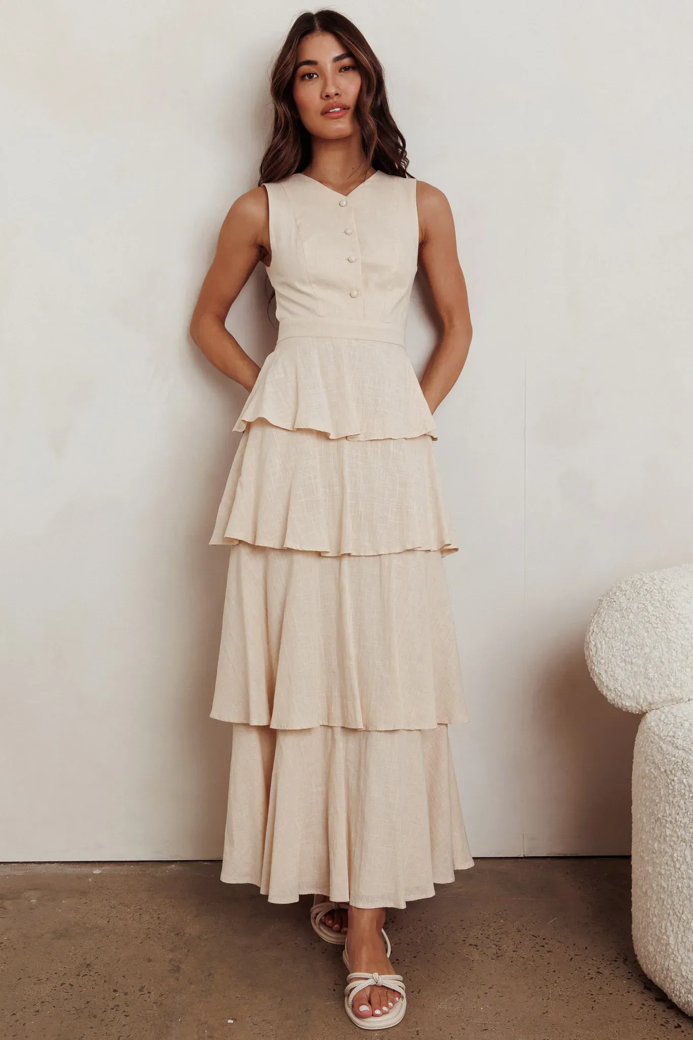 Just Perfect Tiered Ruffle Maxi Dress Oat