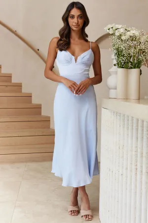 Lake Como Fitted Bodice Cami Strap Midi Dress Steel Blue
