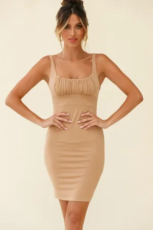 Let The Light In Ruched Bust Bodycon Mini Dress Nude