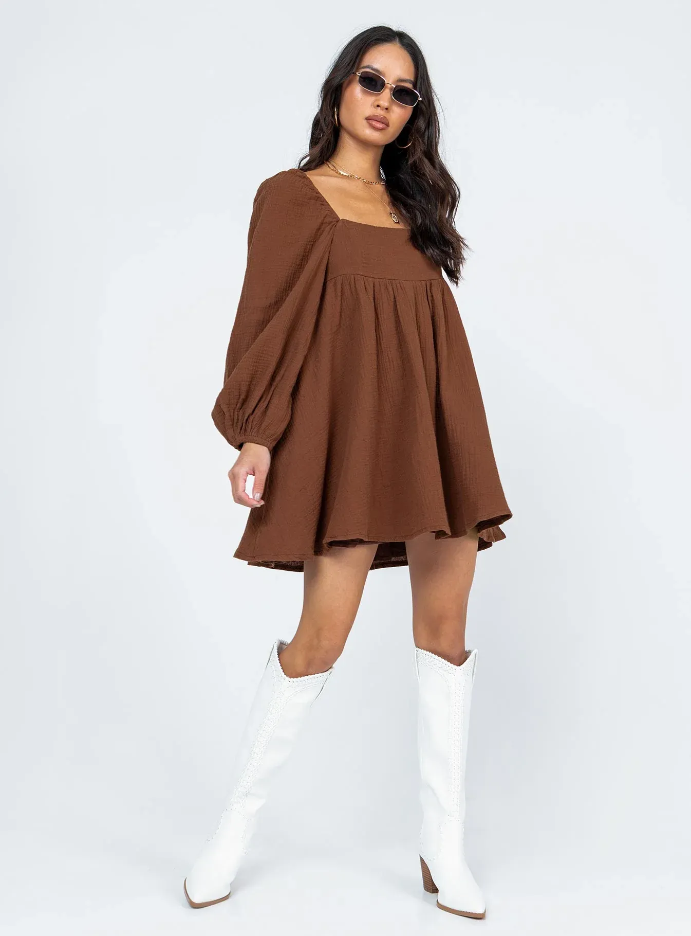 Lorna Long Sleeve Mini Dress Brown