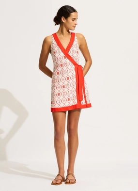 Marbella Mini Wrap Dress - Flame