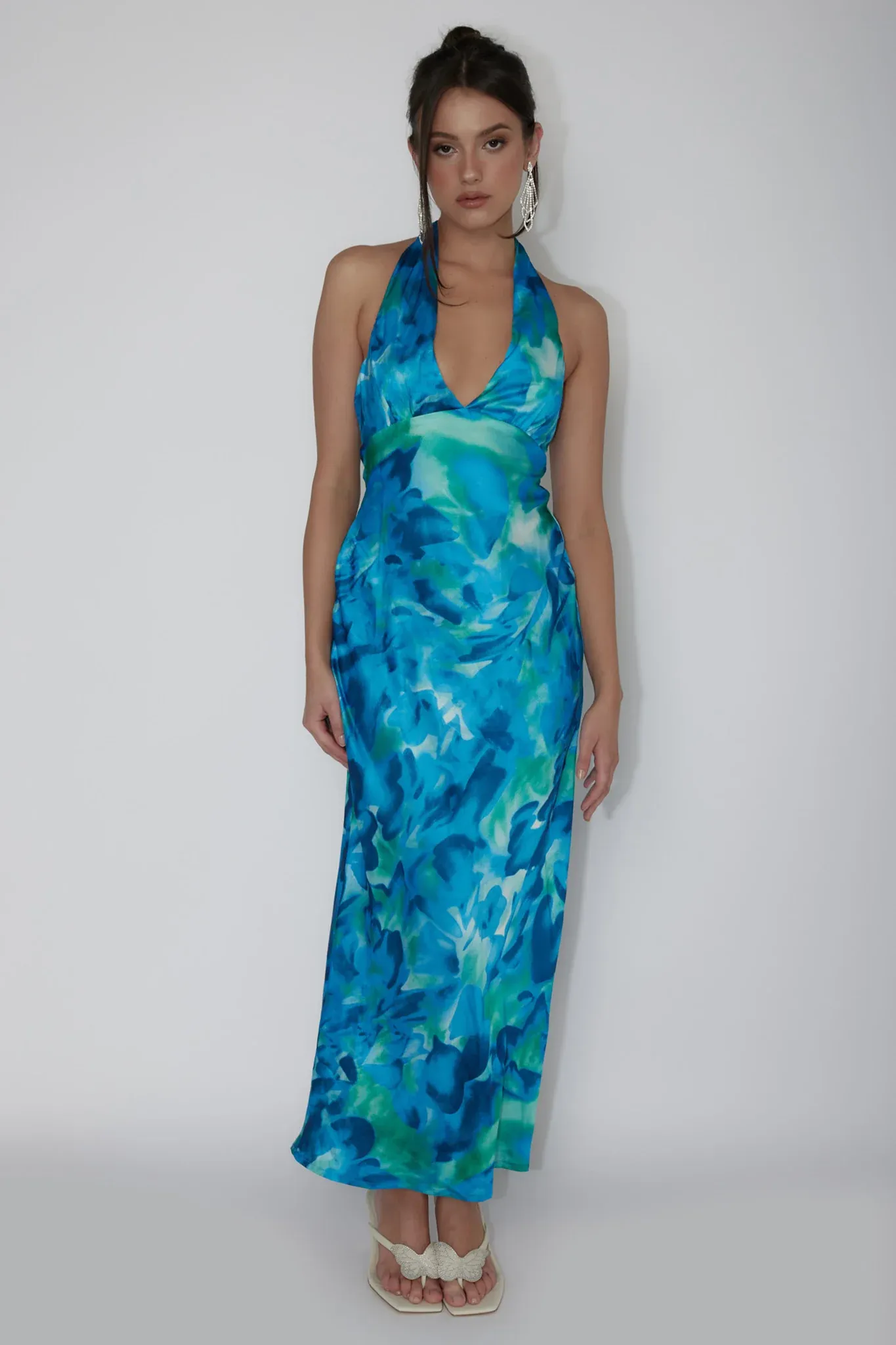 Martia Halterneck Maxi Dress Floral Green