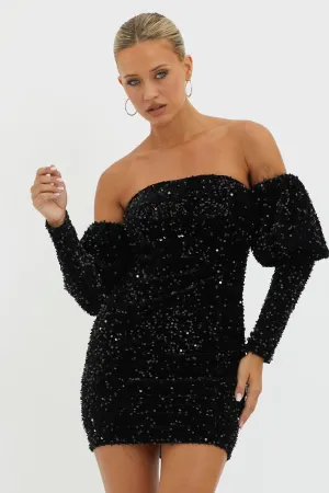 Merry & Bright Sequin Mini Dress Black