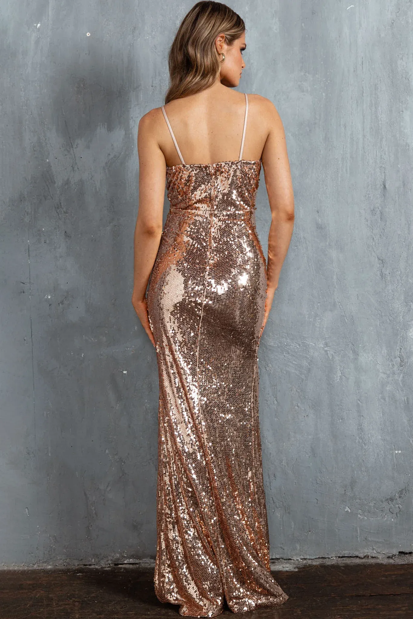 Micaela High Split Sequin Maxi Dress Gold