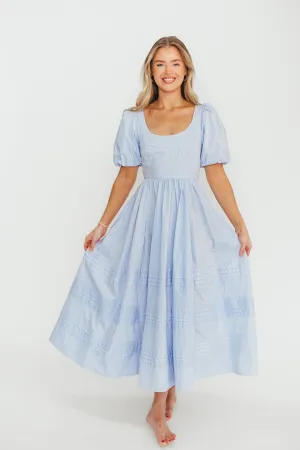 Milana 100% Cotton Puffed Sleeve Midi Dress in Baby Blue