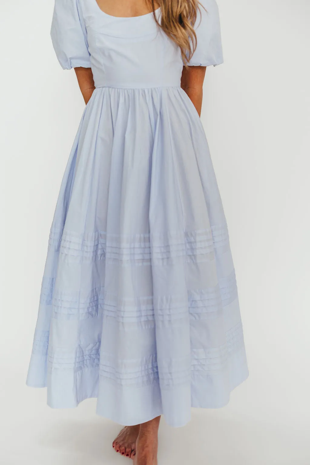 Milana 100% Cotton Puffed Sleeve Midi Dress in Baby Blue