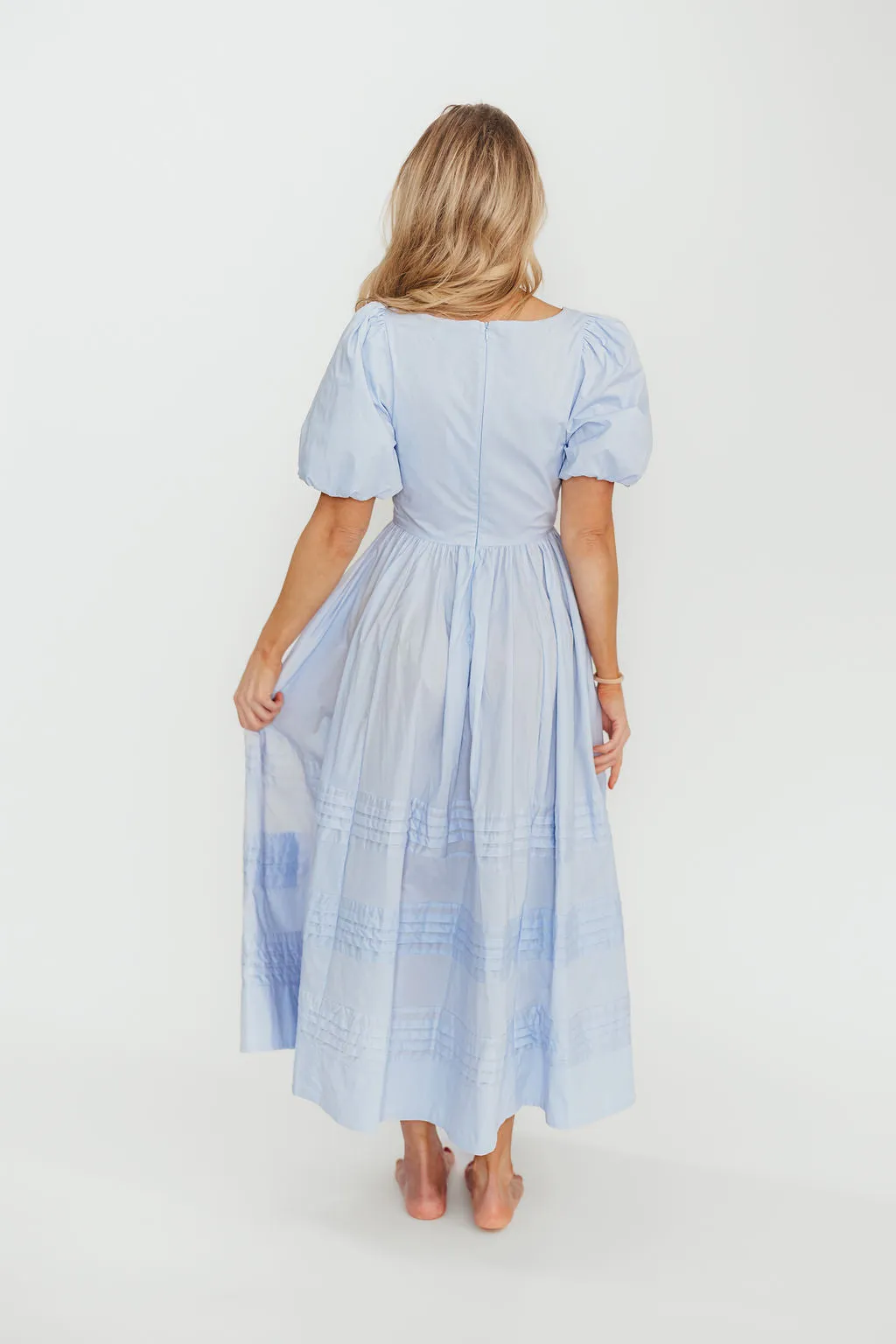 Milana 100% Cotton Puffed Sleeve Midi Dress in Baby Blue