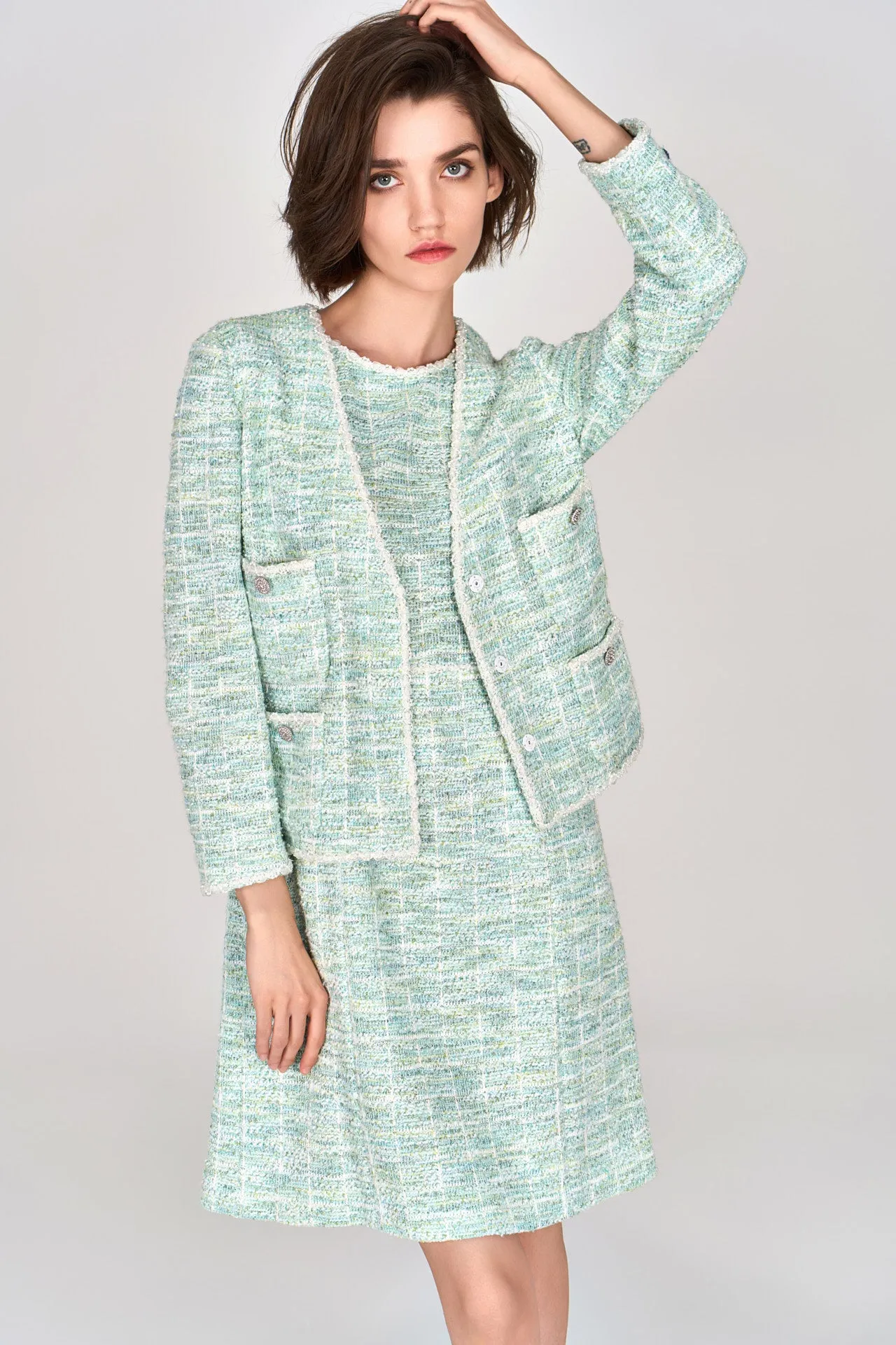 Mint Green Sleeveless Stretch Tweed Dress