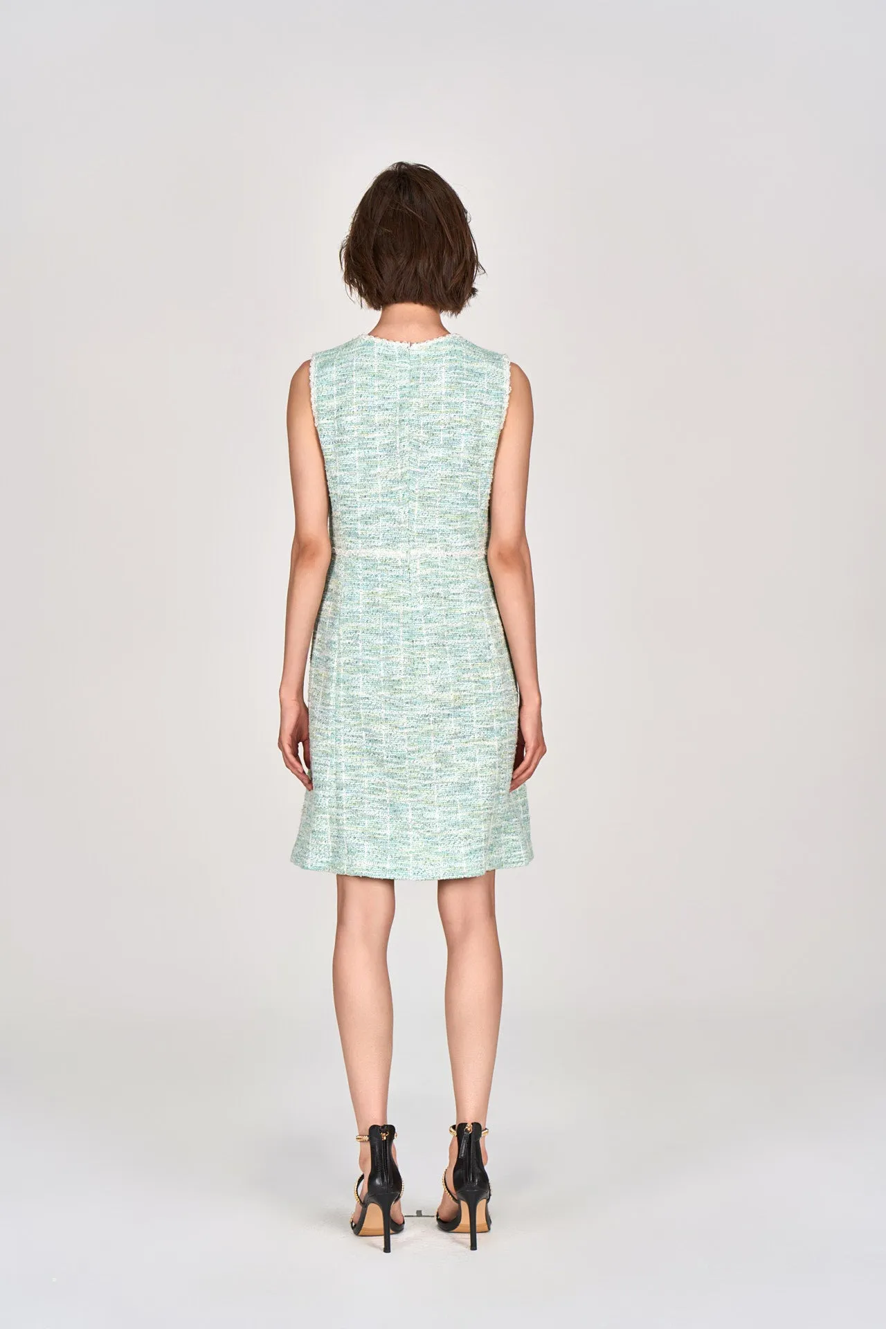 Mint Green Sleeveless Stretch Tweed Dress