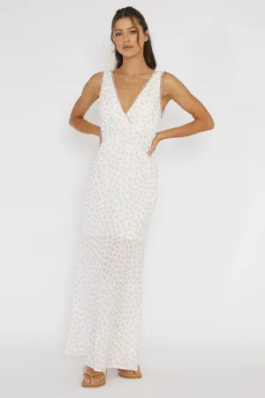 Miss Divine V-Neck Maxi Dress Flower Peach