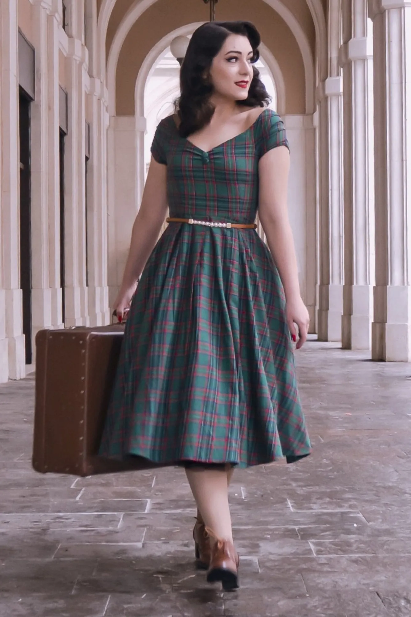 Miss Lily Dress in Green Tartan