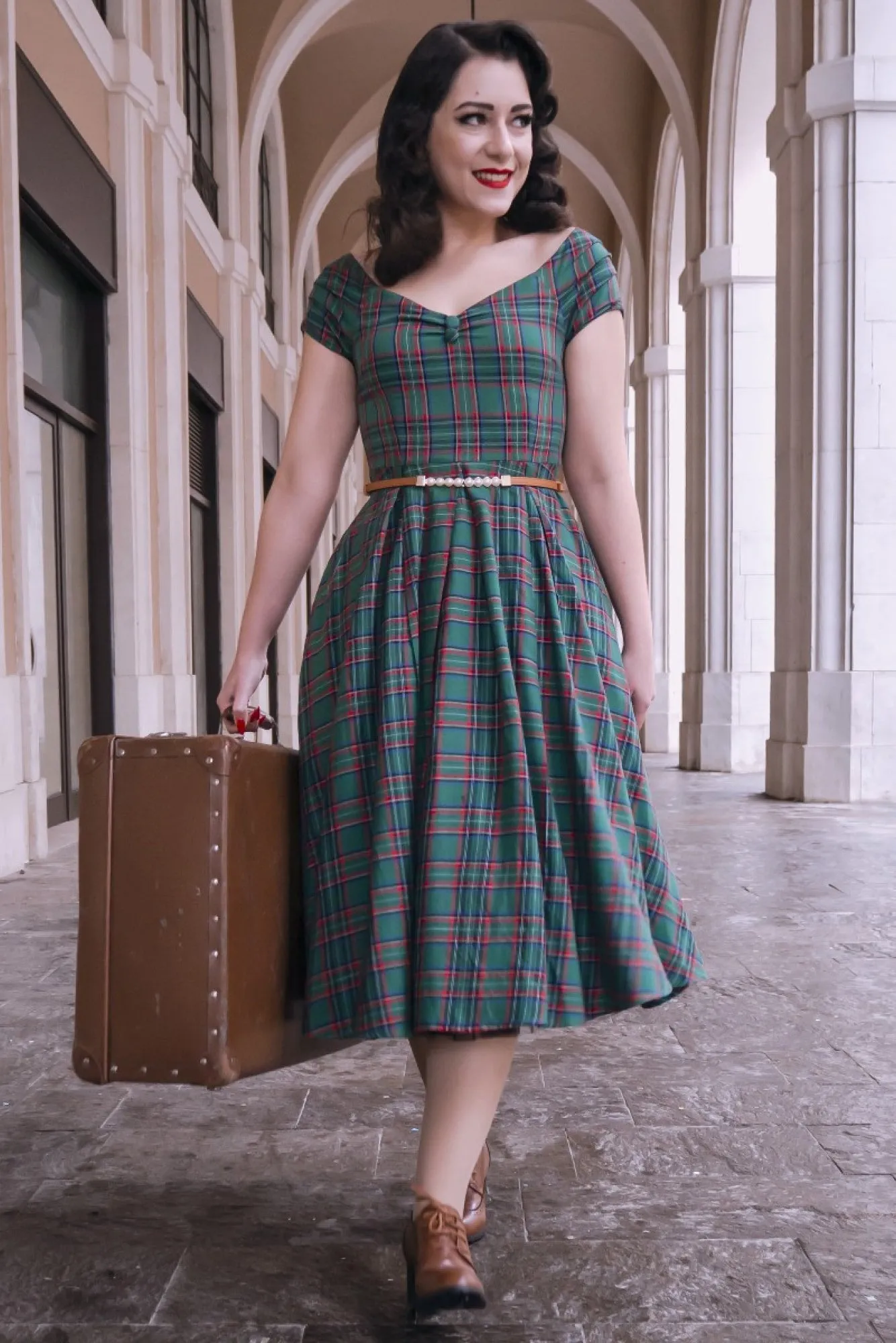 Miss Lily Dress in Green Tartan