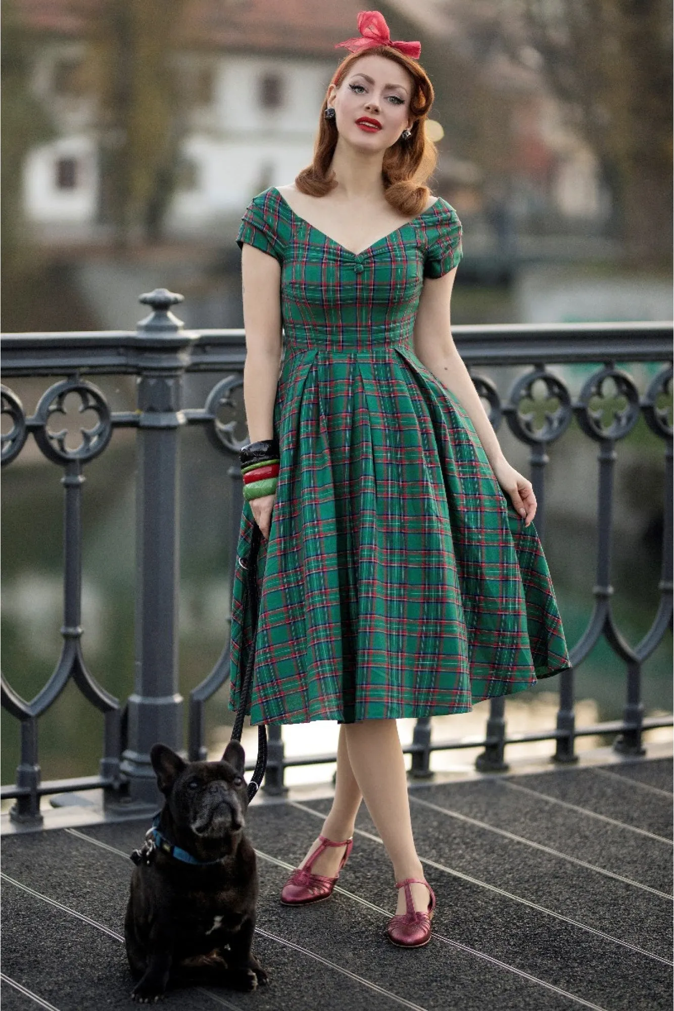 Miss Lily Dress in Green Tartan