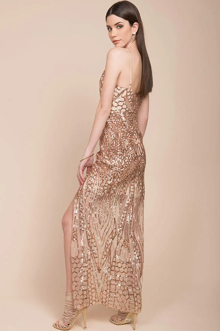 Miya Sequin Gala Dress Rose Gold