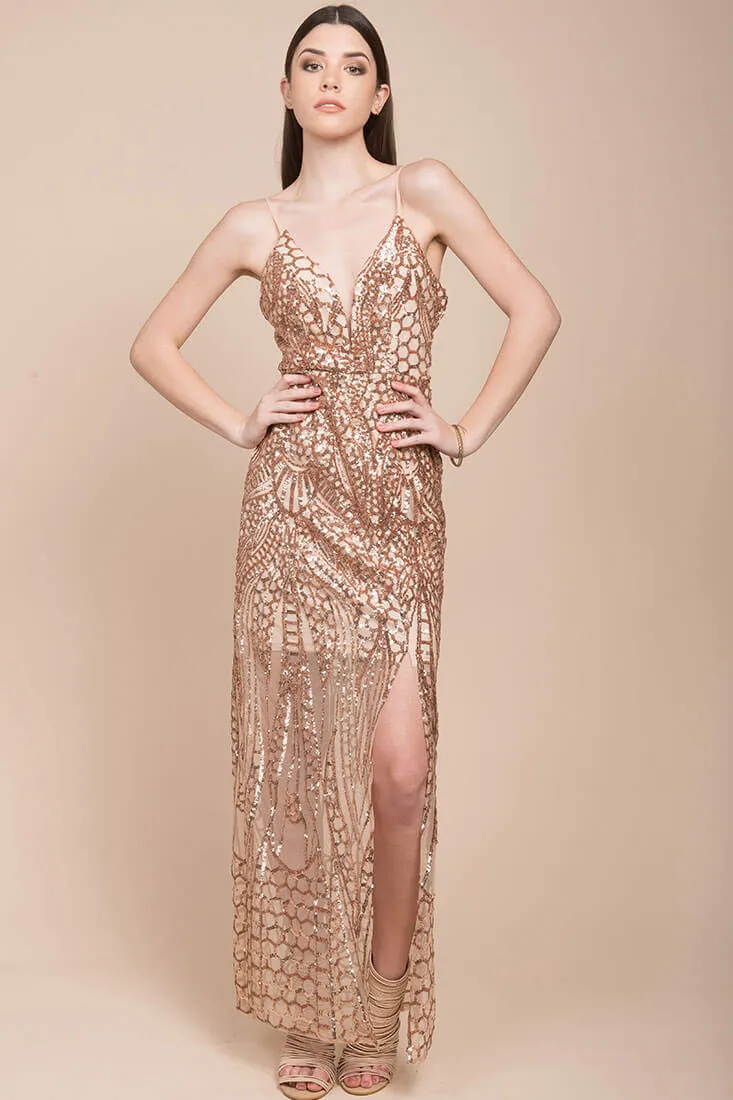 Miya Sequin Gala Dress Rose Gold
