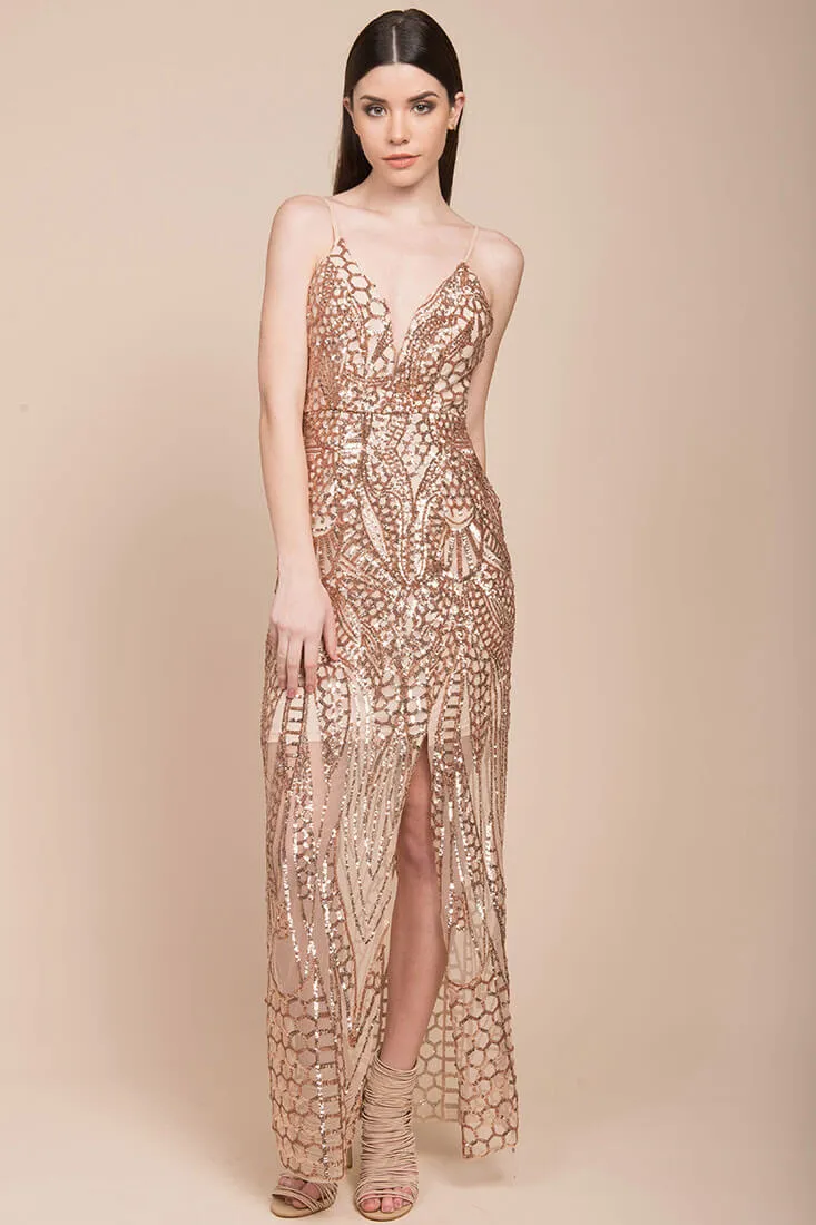 Miya Sequin Gala Dress Rose Gold