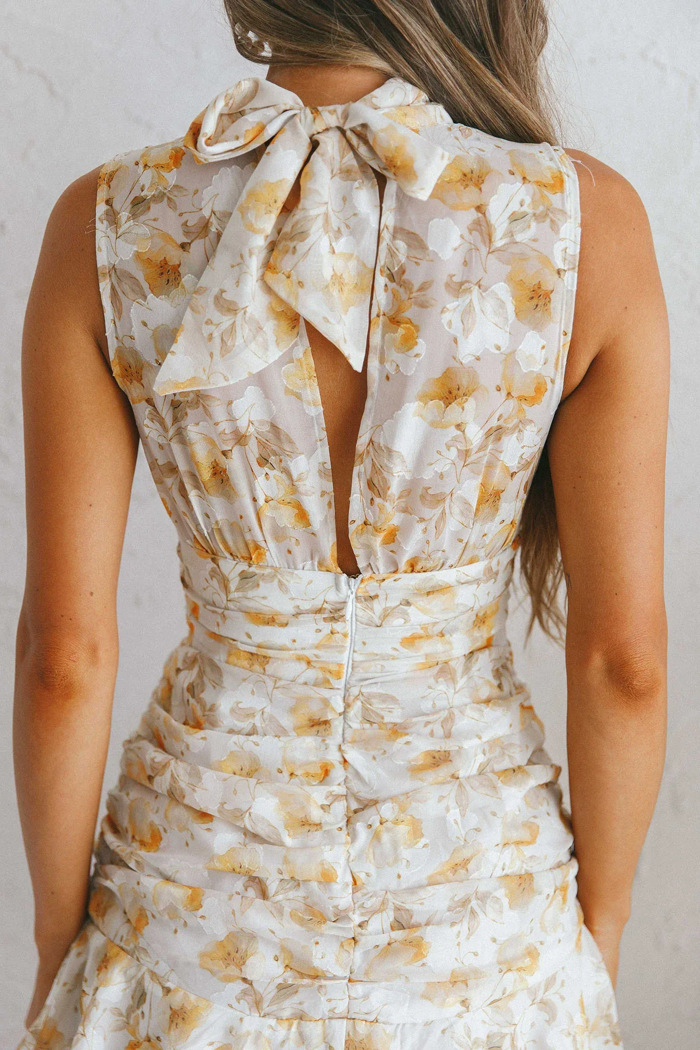 Monte Cristi High Neck Sleeveless Mini Dress Floral Print Yellow