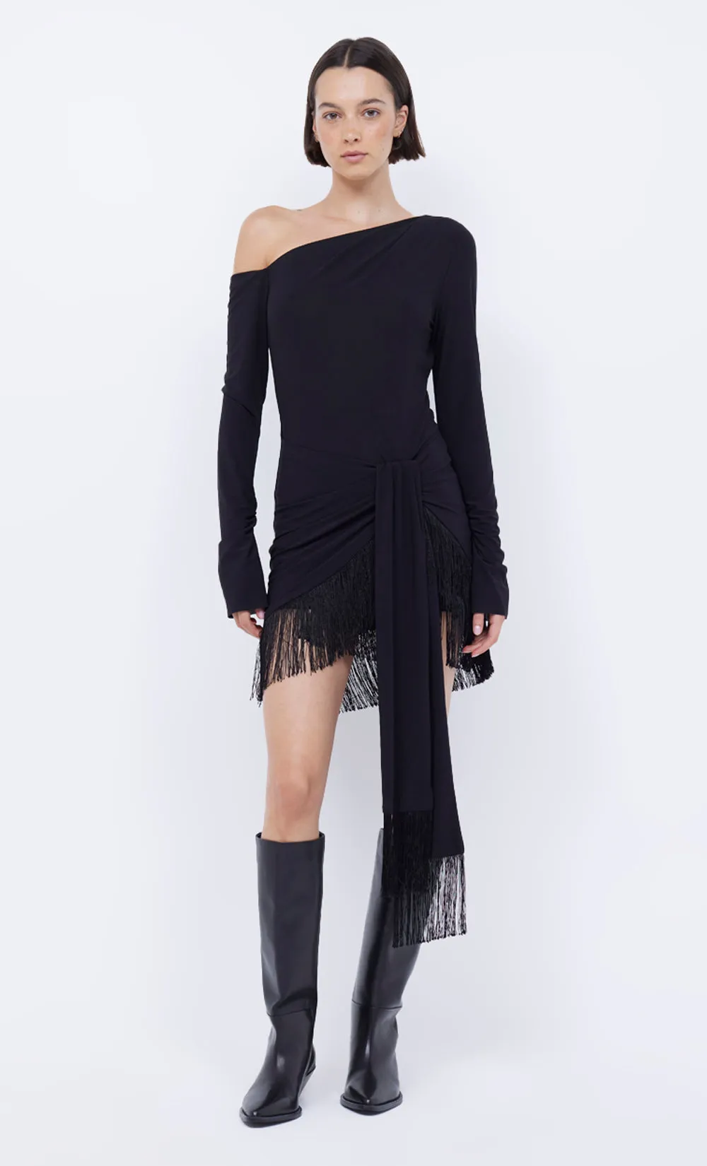 NABILA SARONG MINI DRESS - BLACK