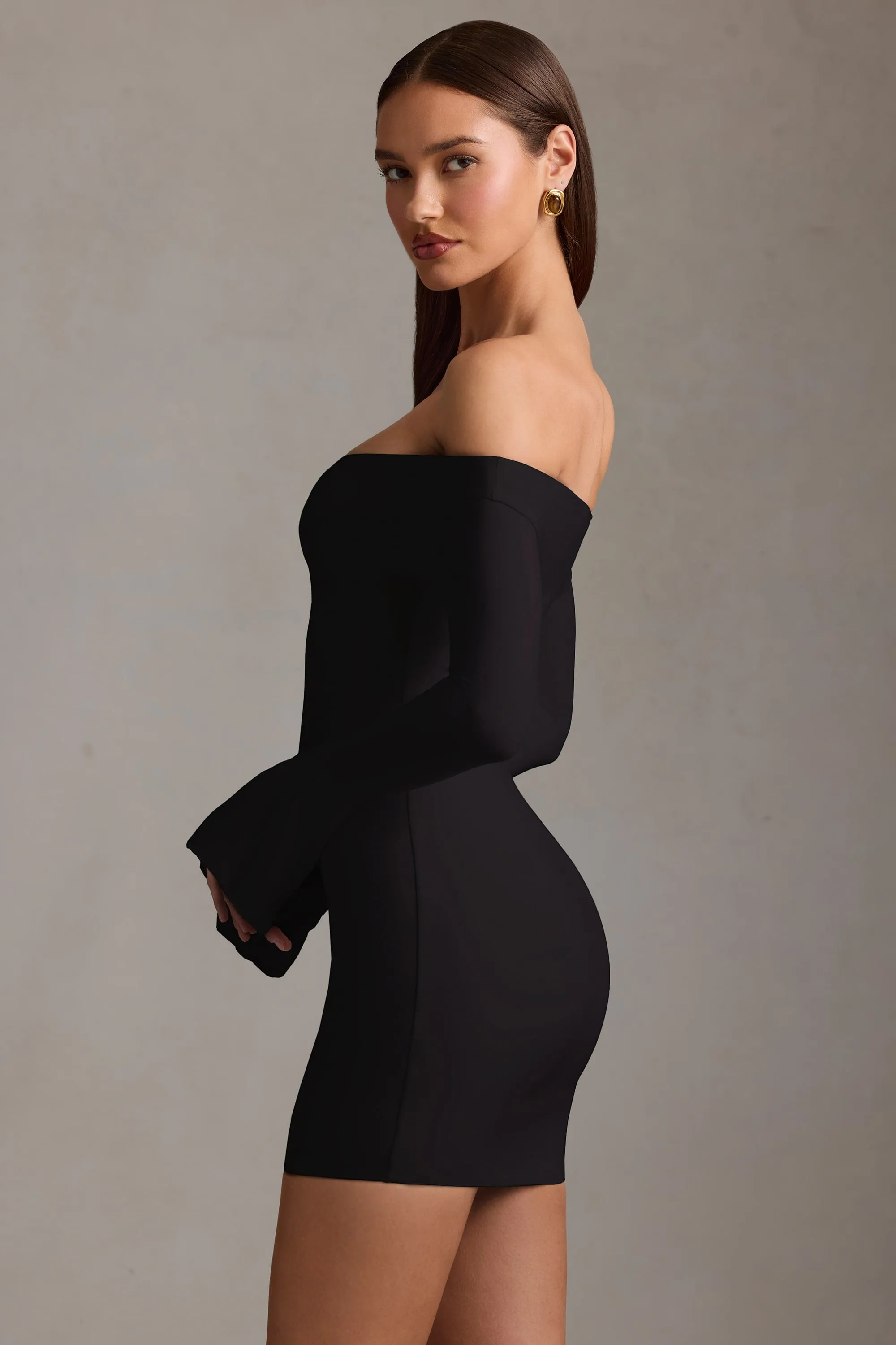 Off-Shoulder Cut-Out Mini Dress in Black