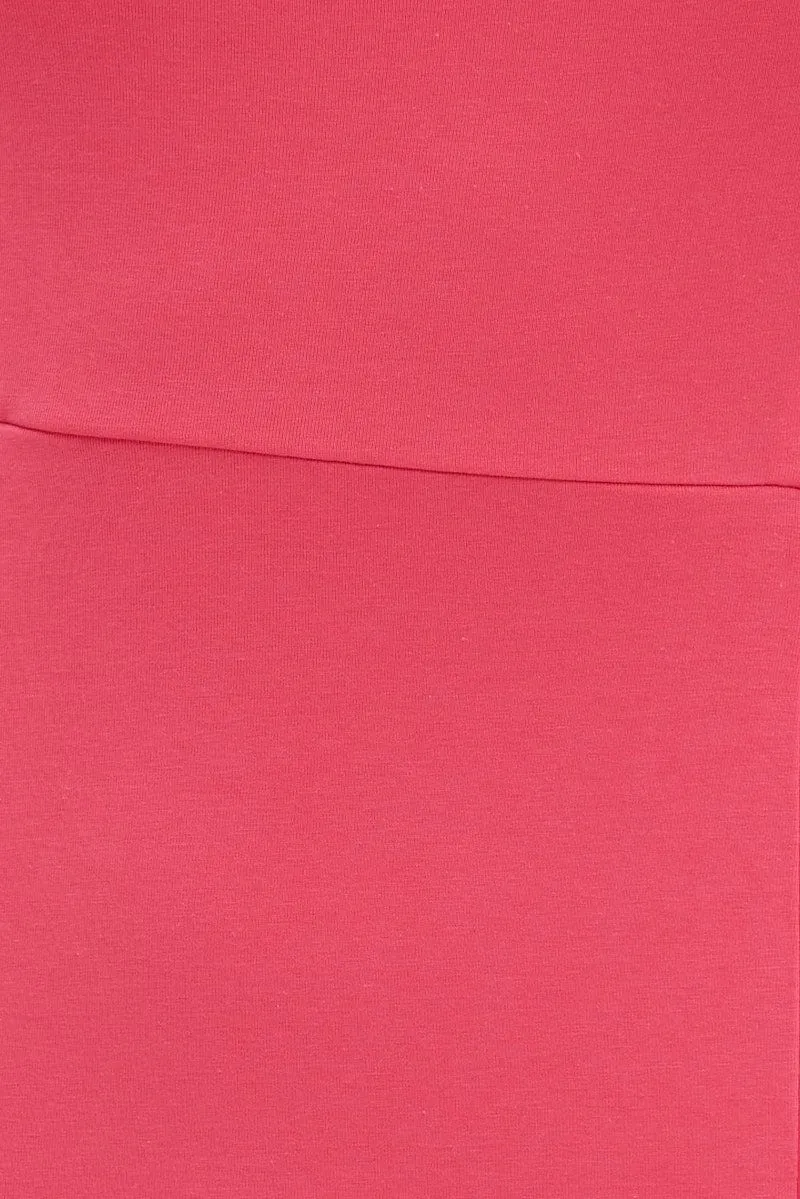 Pink Bodycon Dress Front Split Square Scoop Neck