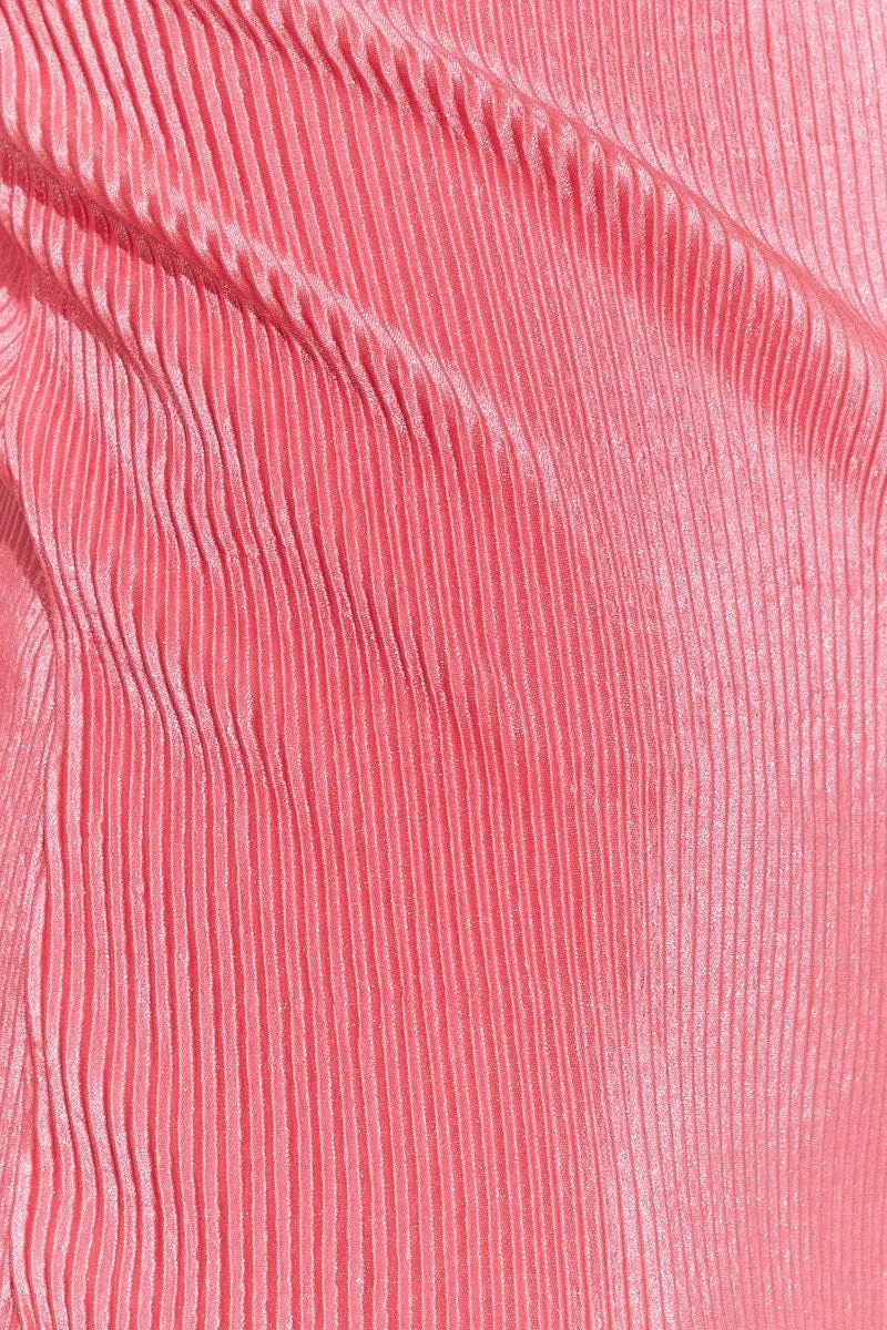 Pink Halter Plisse Bodycon Dress