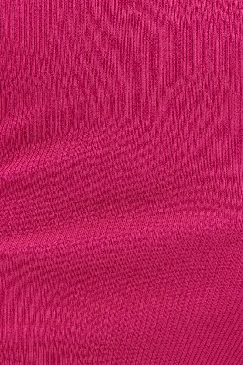 Pink Midi Dress High Neck Knit