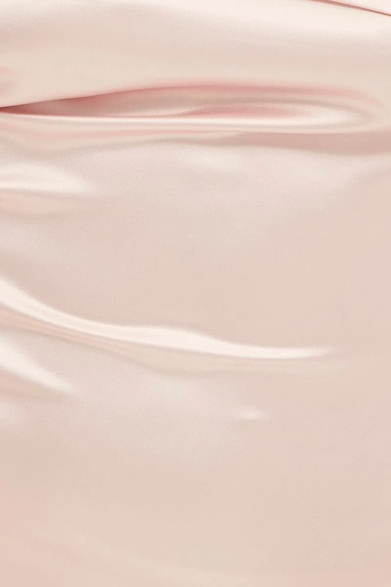 Pink Satin Straight Midi Dress