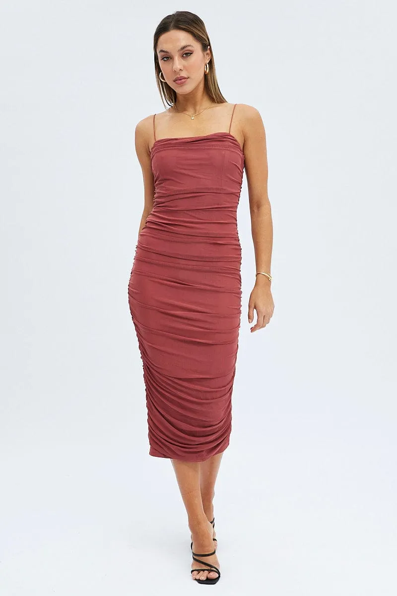 Purple Bodycon Dress Rushed Midi Mesh