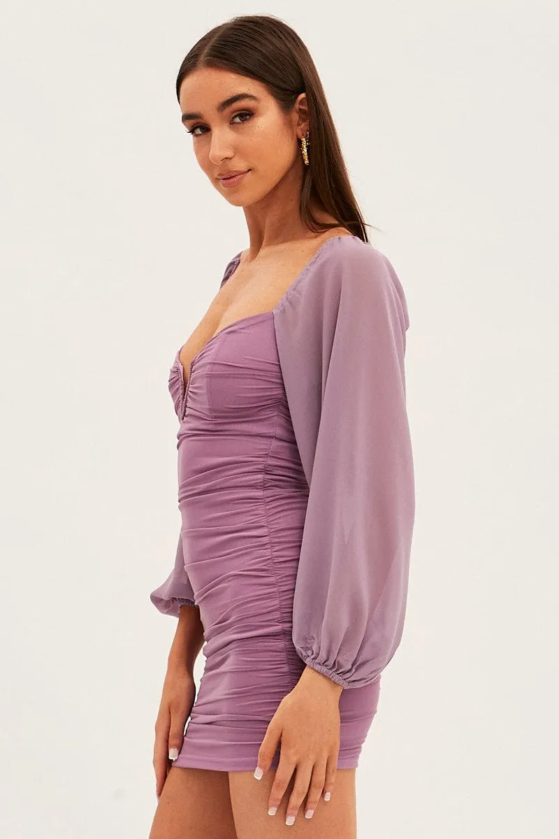 Purple Long Sleeve Bodycon Mini Dress