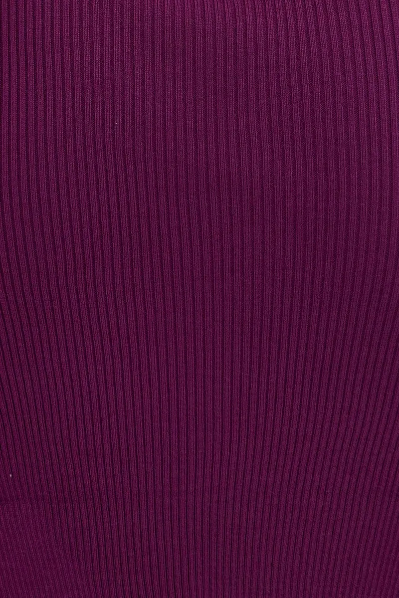 Purple Midi Dress High Neck Knit
