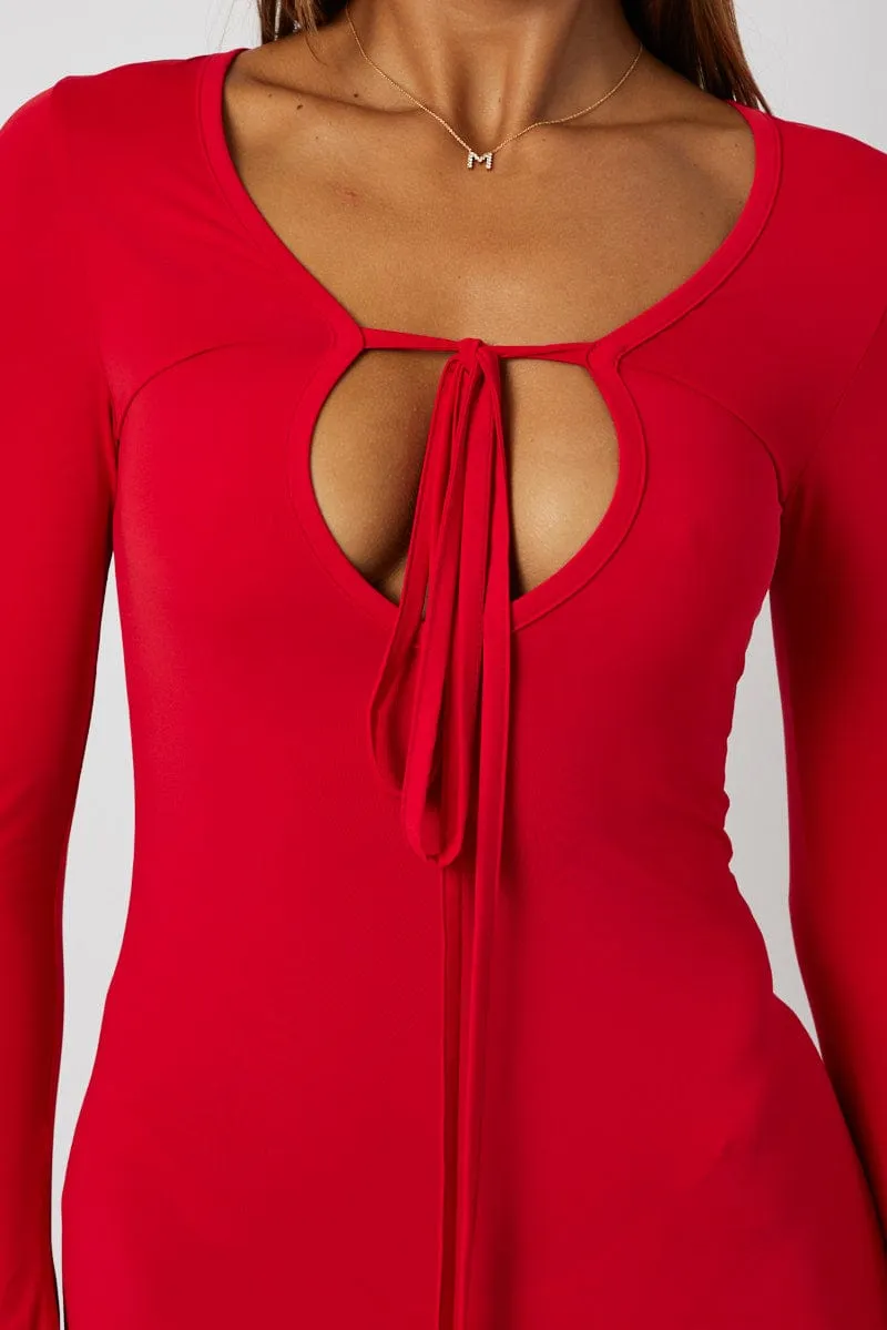 Red Maxi Dress Strappy Flared Sleeve Bodycon Dress