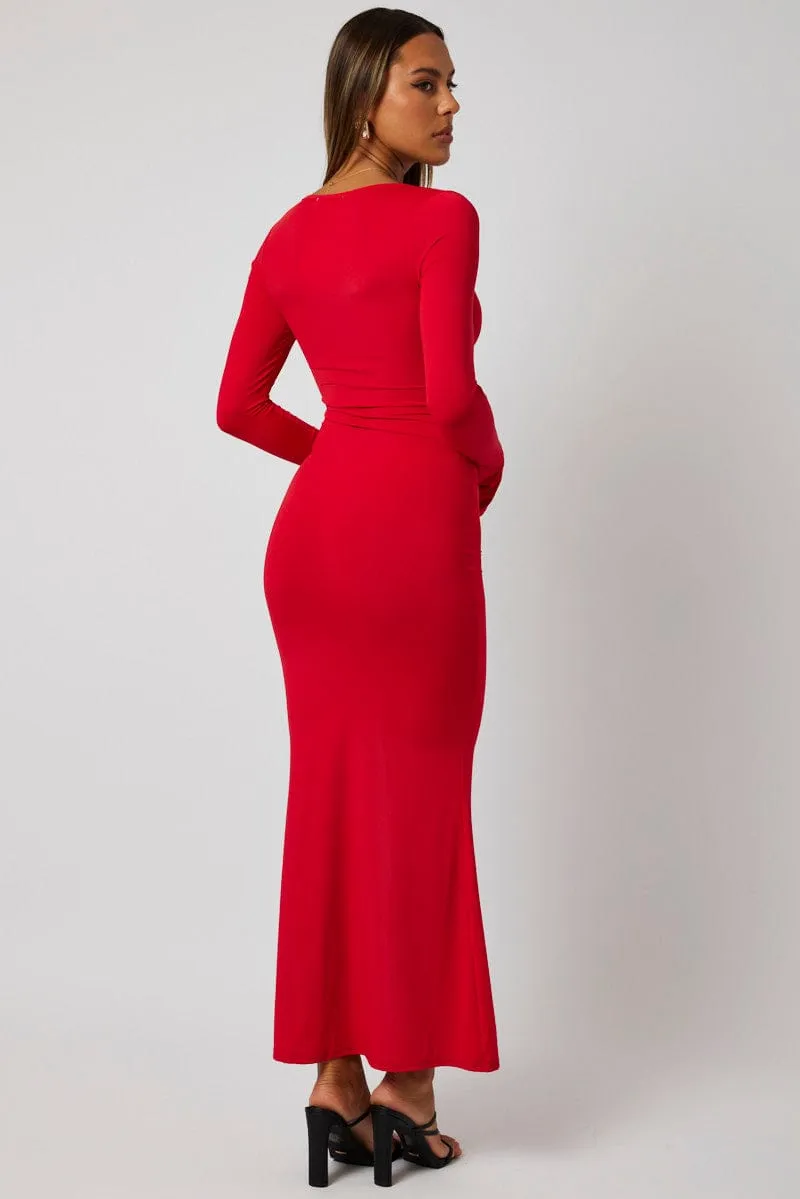 Red Maxi Dress Strappy Flared Sleeve Bodycon Dress