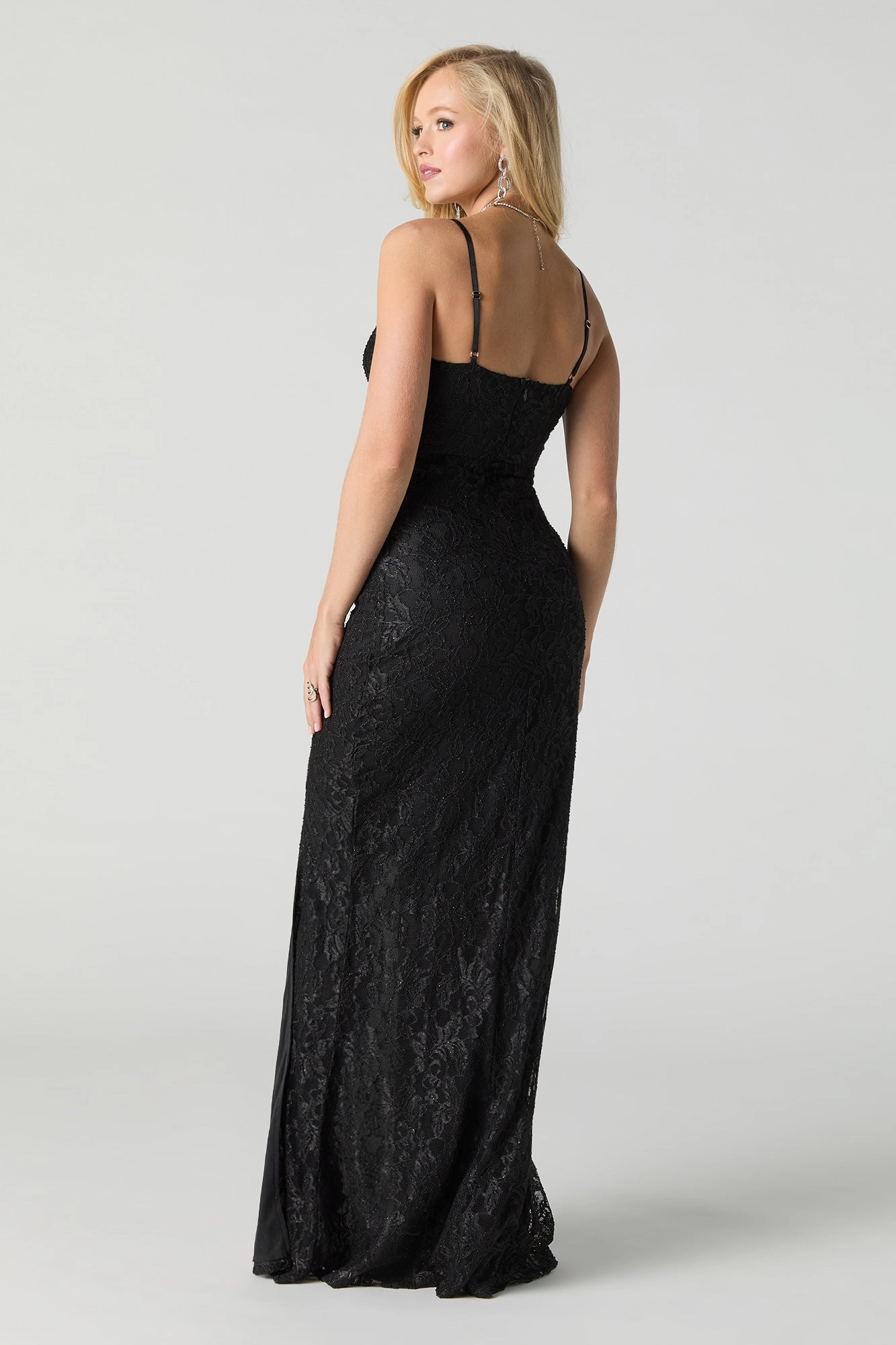 Robe maxi croisée en filet scintillant à col châle