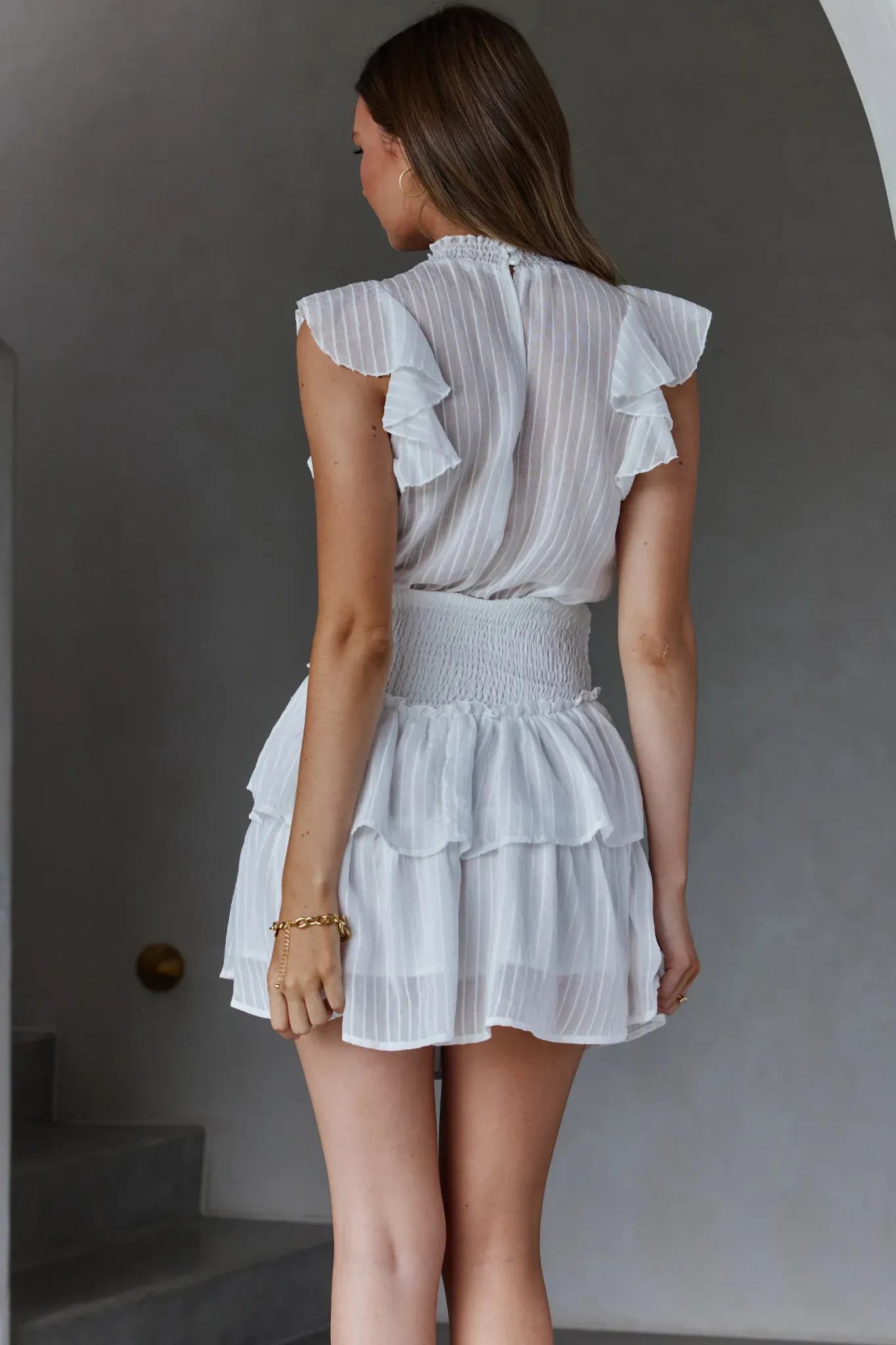 San Jacinto Ruffle Shoulder Mini Dress White