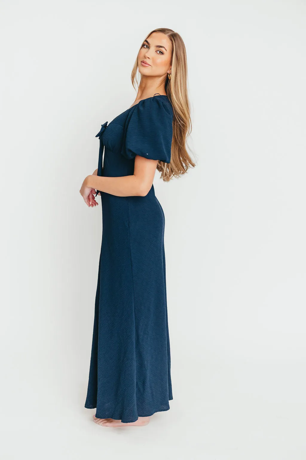 Selena Bow Front Maxi Dress in Navy