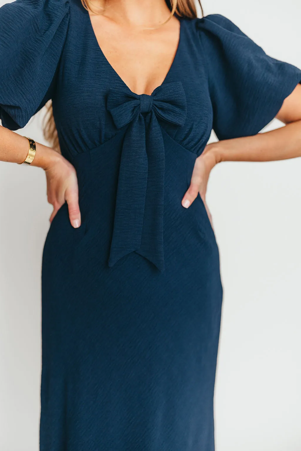 Selena Bow Front Maxi Dress in Navy