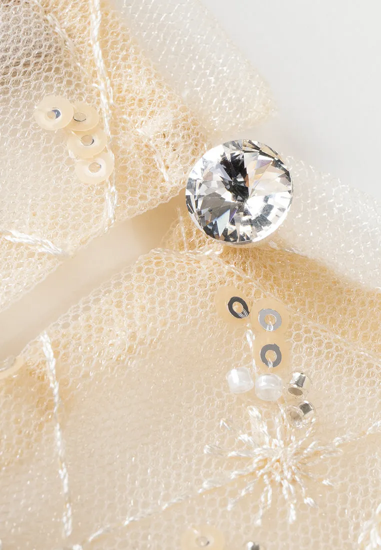 Sequin-detail Floral Embroidered Layered Mesh Dress