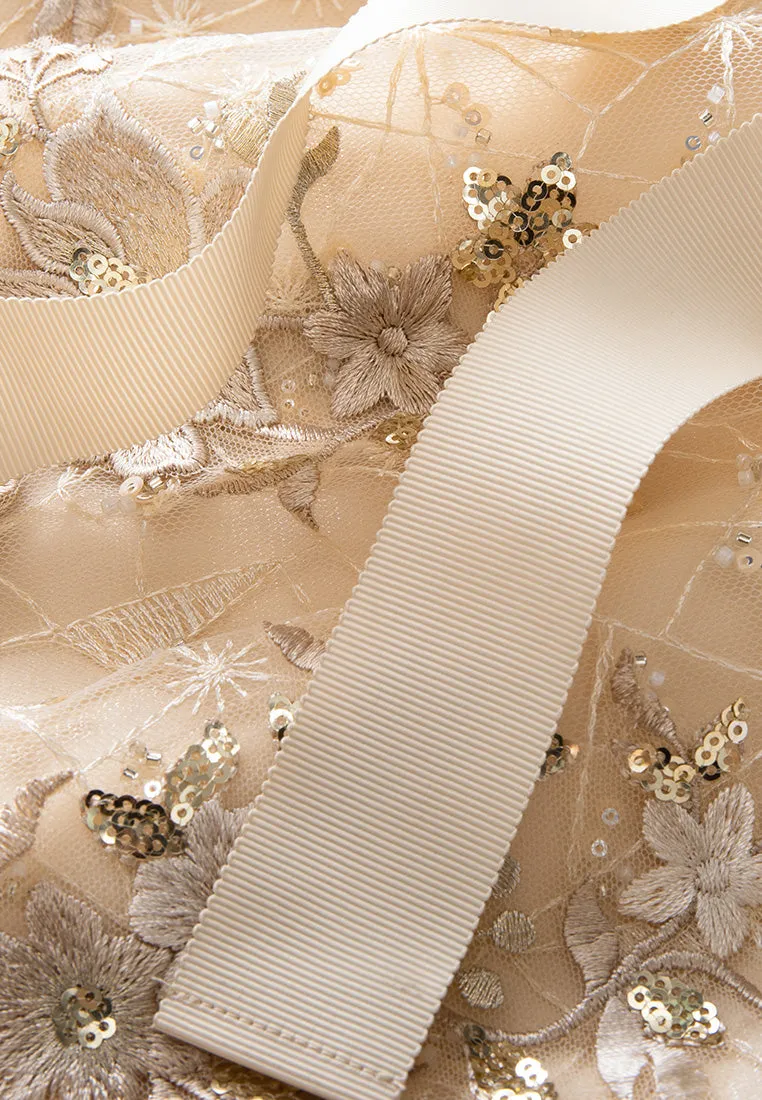 Sequin-detail Floral Embroidered Layered Mesh Dress