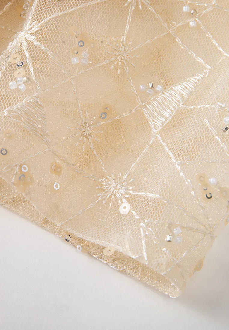 Sequin-detail Floral Embroidered Layered Mesh Dress