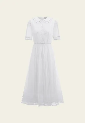 Sequins Rhinestone Embellished Pleated Chiffon Lapel Dress